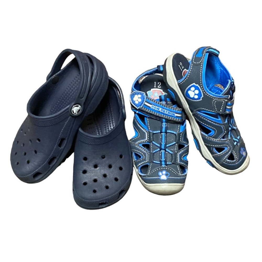 Lot 2 Boys Toddler Shoes Crocs & Light Up Paw patrol Size 12 Blue